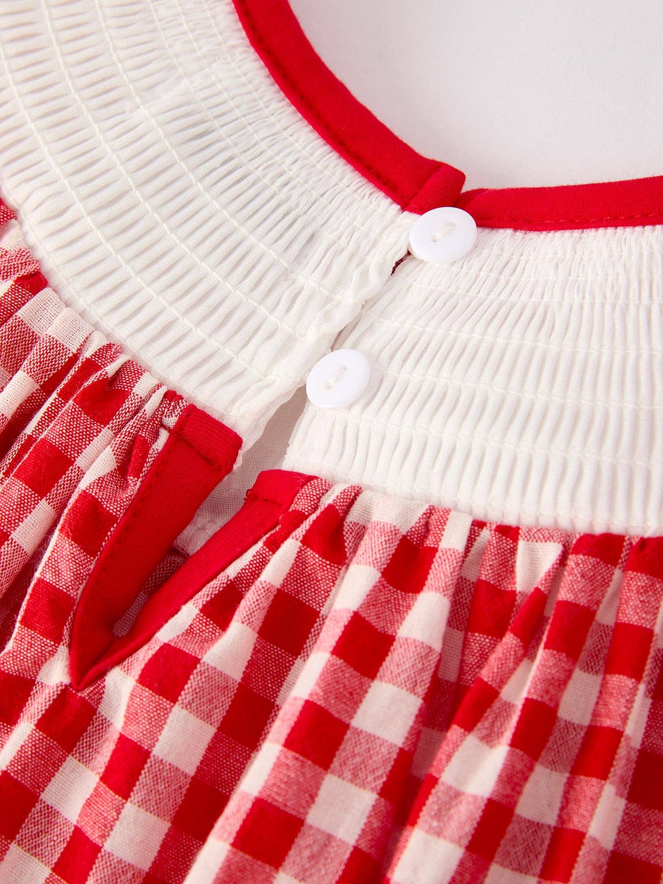 Red Cherry Bow Plaid Smocking Embroidery Girls'