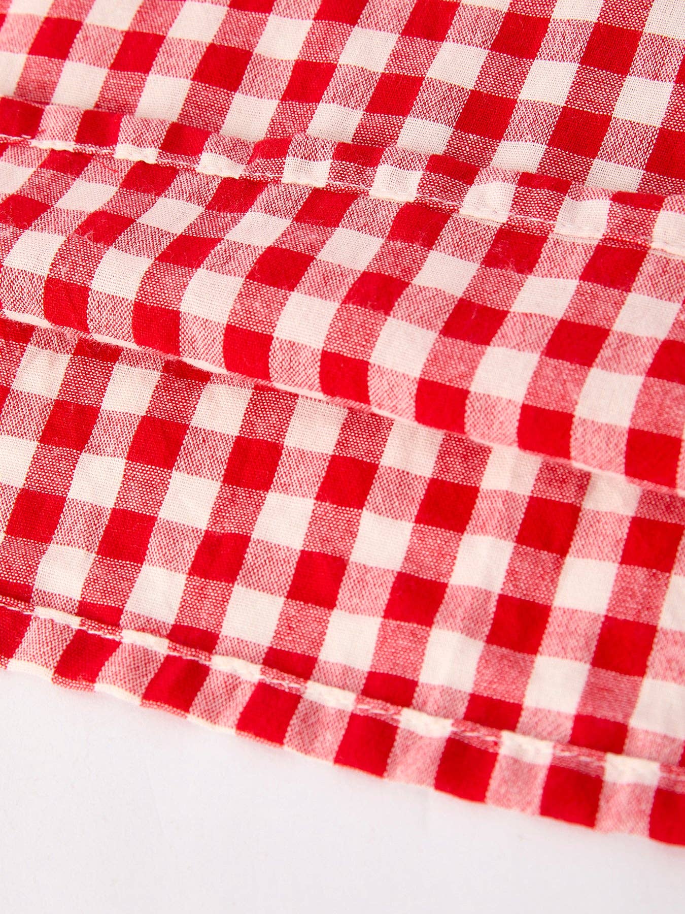 Red Cherry Bow Plaid Smocking Embroidery Girls'