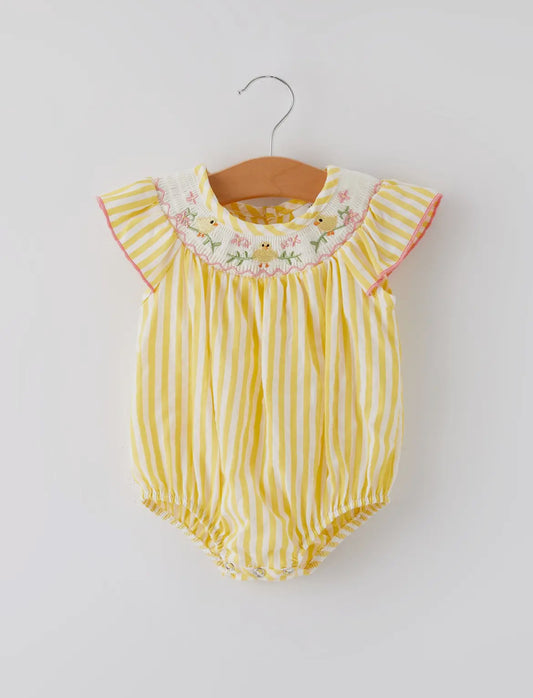 Smocked Spring little chick embroidered girls bubble 🐣