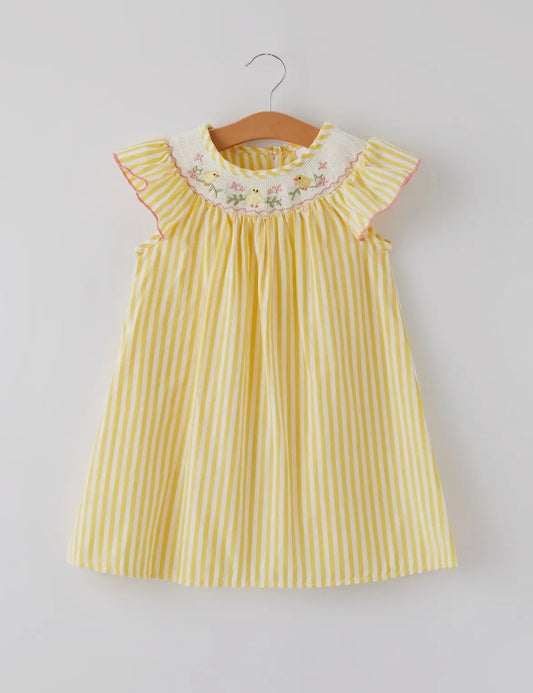 Smocked Spring little chick embroidered girls dress