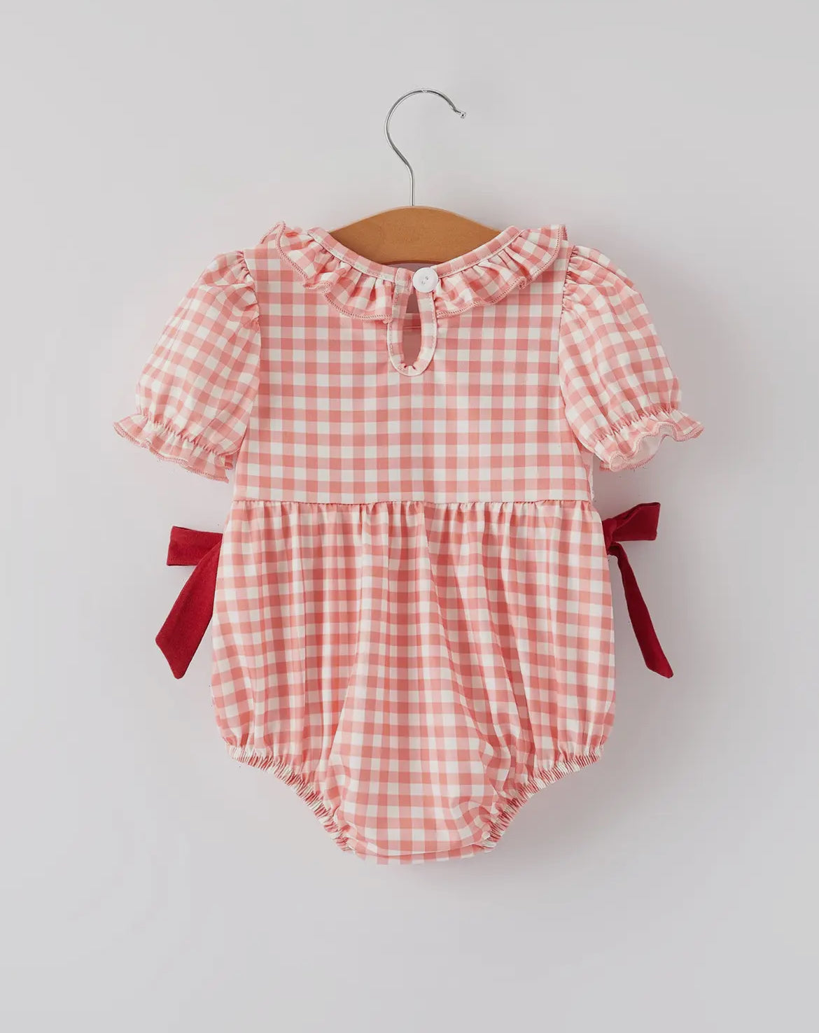 Embroidered Baseball & Bows Smocked Bubble romper