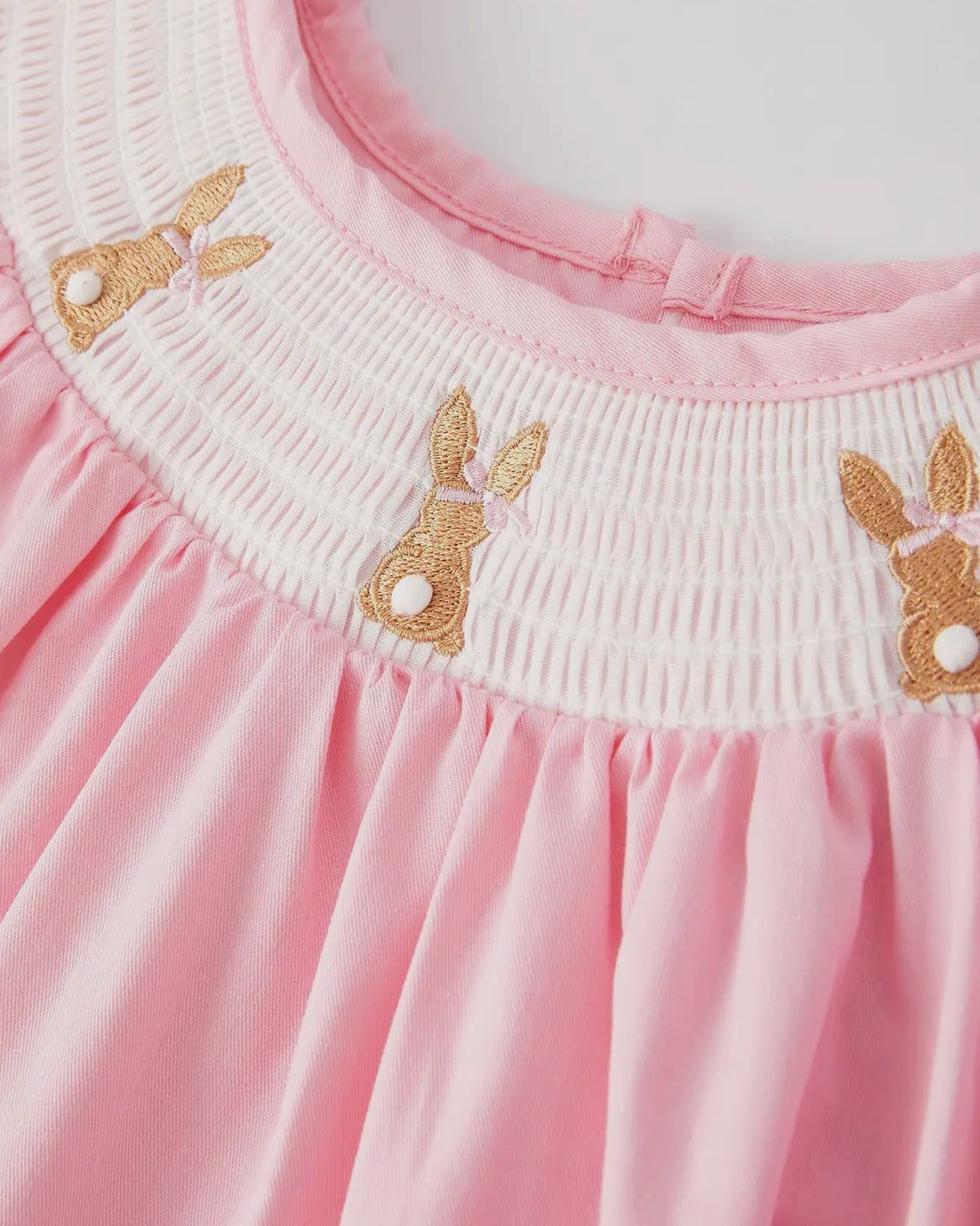 Smocked Easter Bunny Embroidered lace cuff sleeve dress