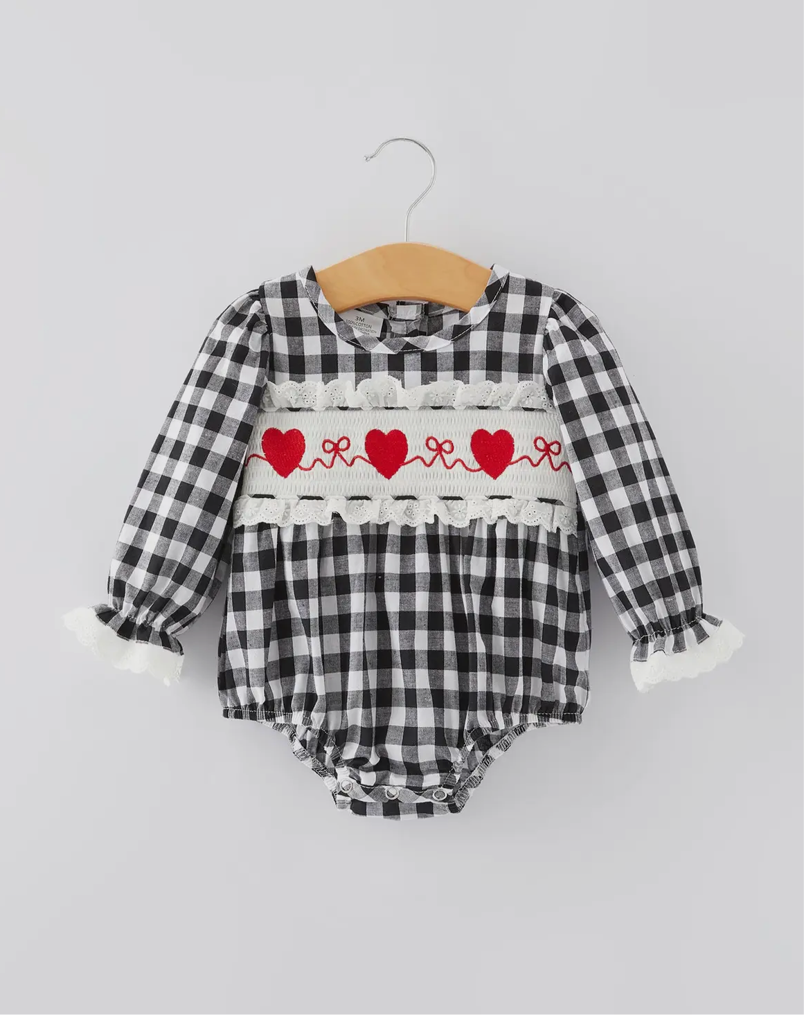 Plaid Smocked Valentines Bubble Romper