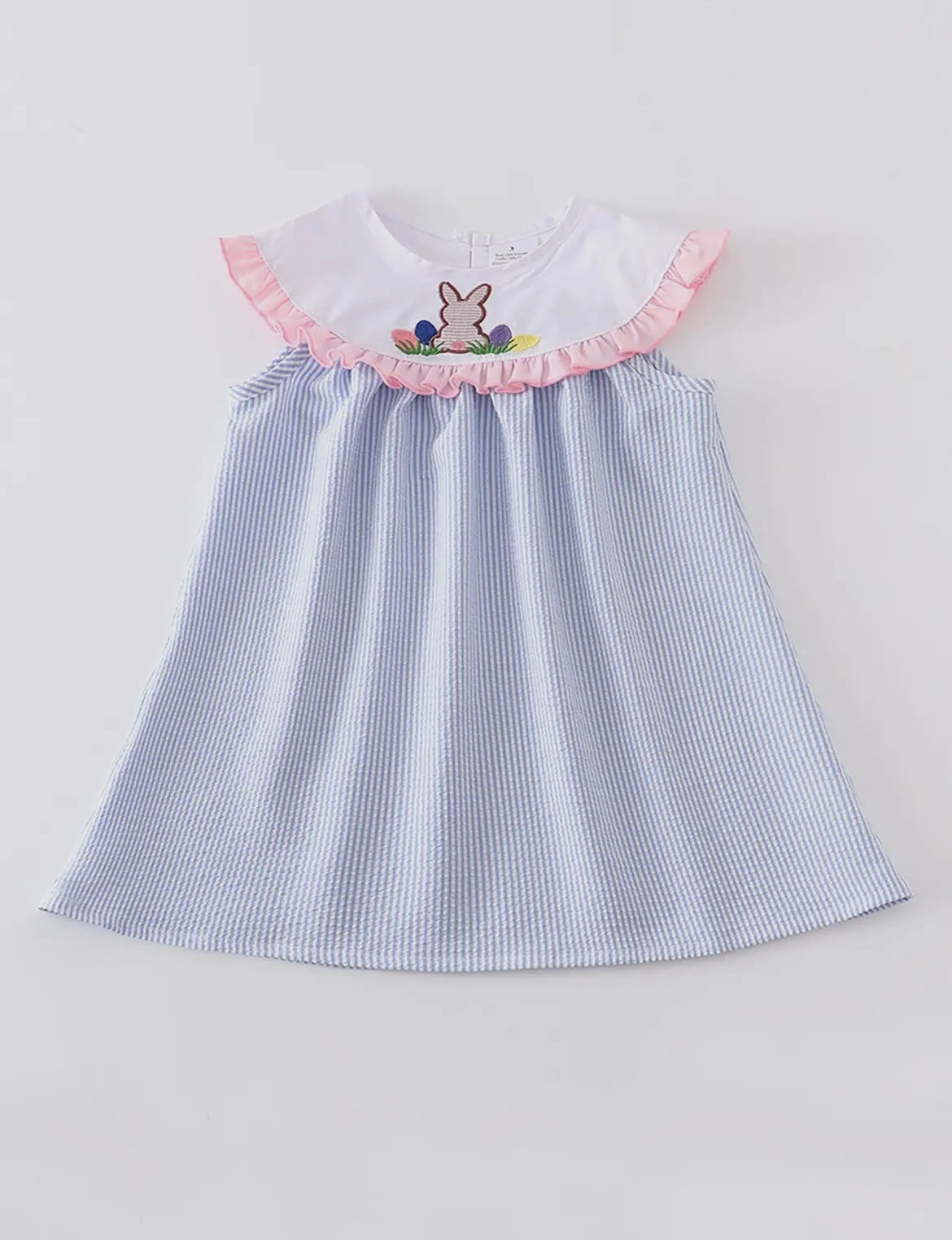 Smocked Blue Easter Embroidered Bunny Dress