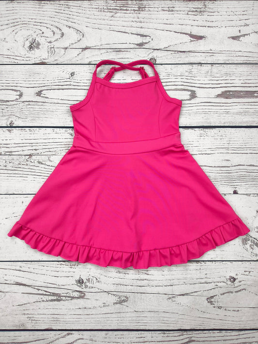 Hot Pink Girls Athletic Dress with Ruffle: