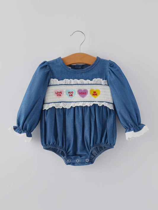 Candy Hearts Smocked Bubble