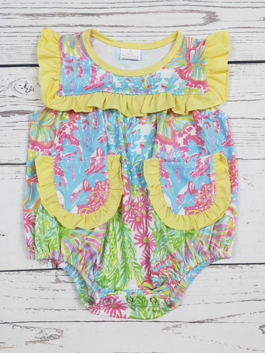 Floral Baby Girls Printed Bubble with Pockets